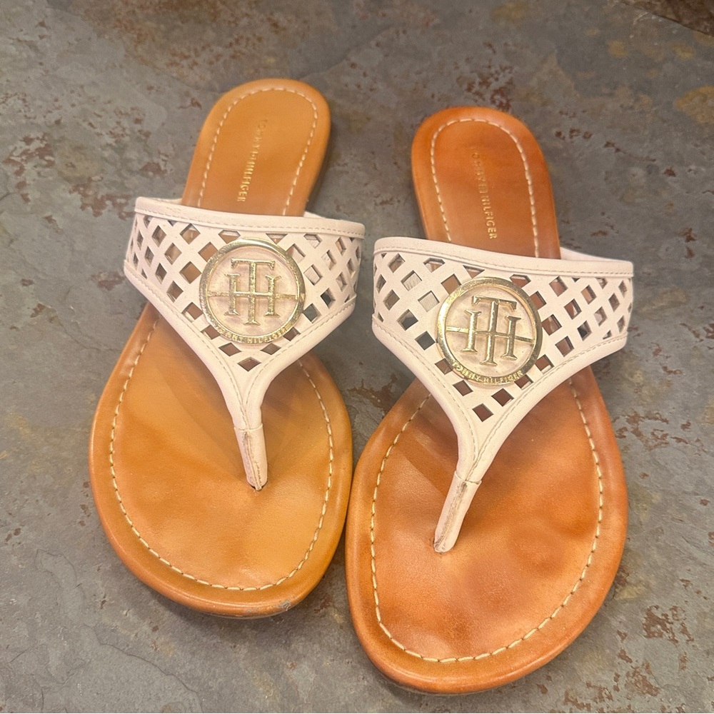 2/$10 or 3/$12 ❤️ Tommy Hilfiger Women's White and Tan Sandals